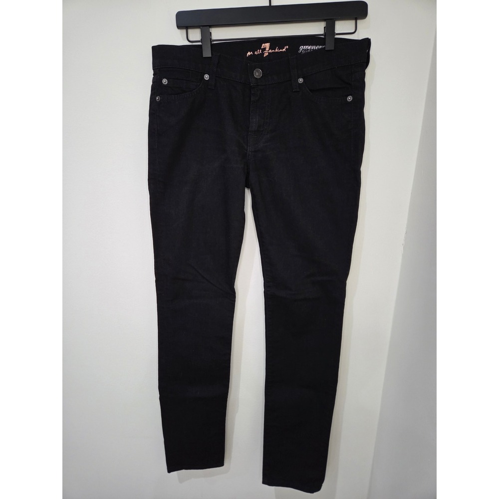 7 For All Mankind Gwenevere Skinny Jeans Black Tonal Squiggle Embroidery Womens